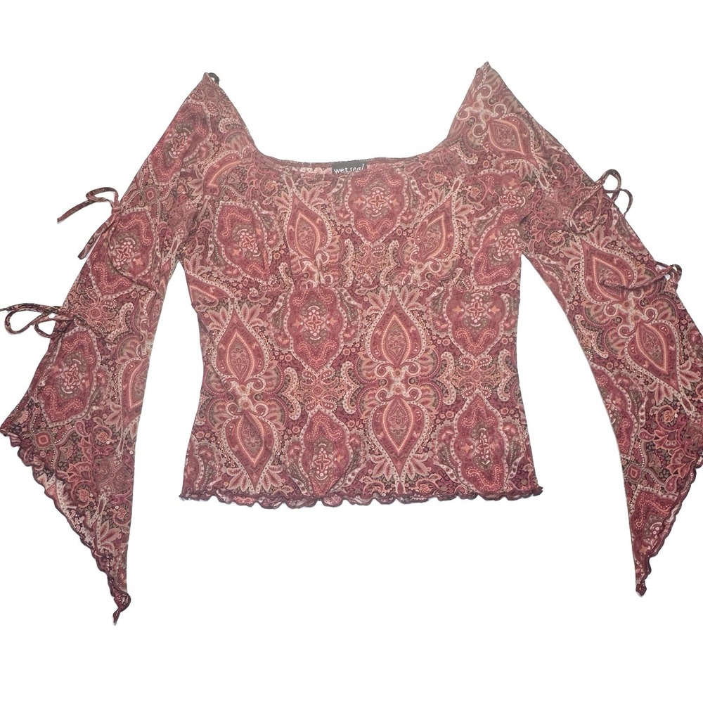 Vtg Y2K Wet Seal Mesh Babydoll Top L Split Bell Sleeves Fairy Grunge Whimsigoth